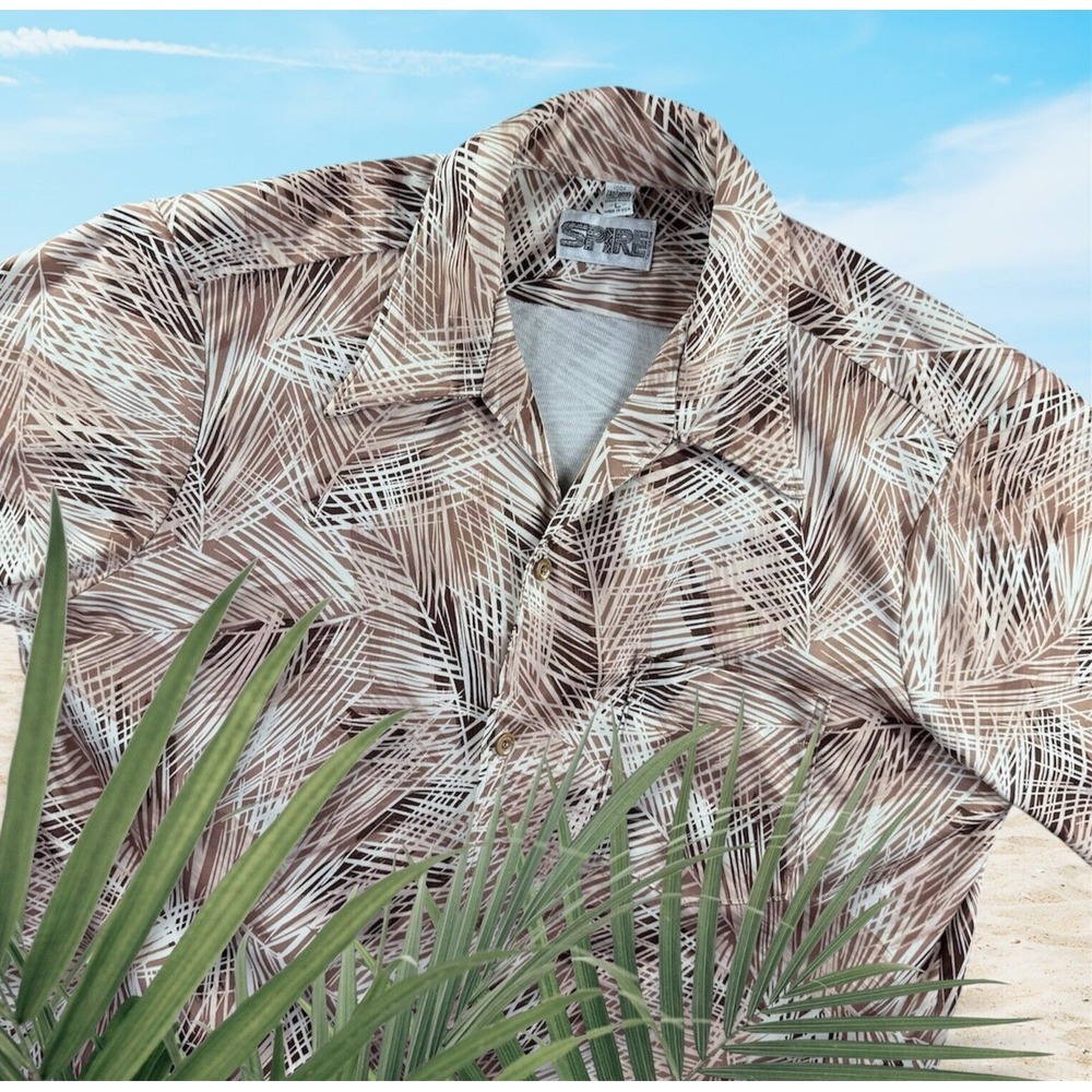 Spire Shirt Mens Large Vintage Geometric All Over Print Textured Brown Scarface‎